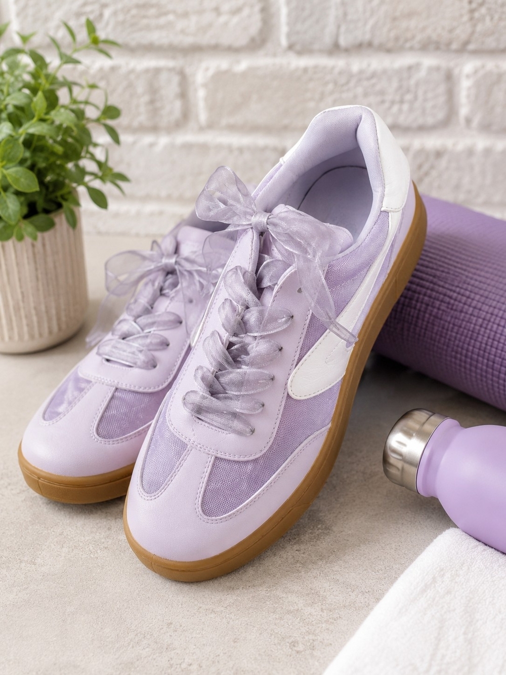 Dolce Vita Lavender Ribbon-Lace Sneakers with White Accents